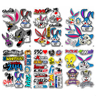 Kit Adesivos Coelhos 244 grau 59d segurando placa carro moto bike impreshow