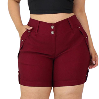 Shorts Feminina Plus Size Bengaline com bolsos em Oferta na Shopee