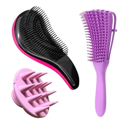 Kit Escova Polvo Escova Mágica E Escova Massageadora De Silicone Couro Cabeludo