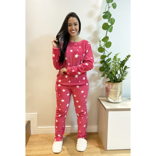 Pijama Feminino Fleece Peludinho Ted Inverno Fechado Longo Plus Size