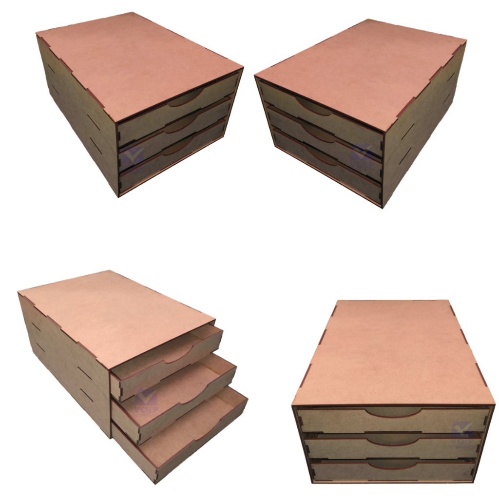 Kit 4 Unidades de Gaveteiro para Folhas Sulfite A4 com 3 Gavetas em mdf cru Material para Escritorio