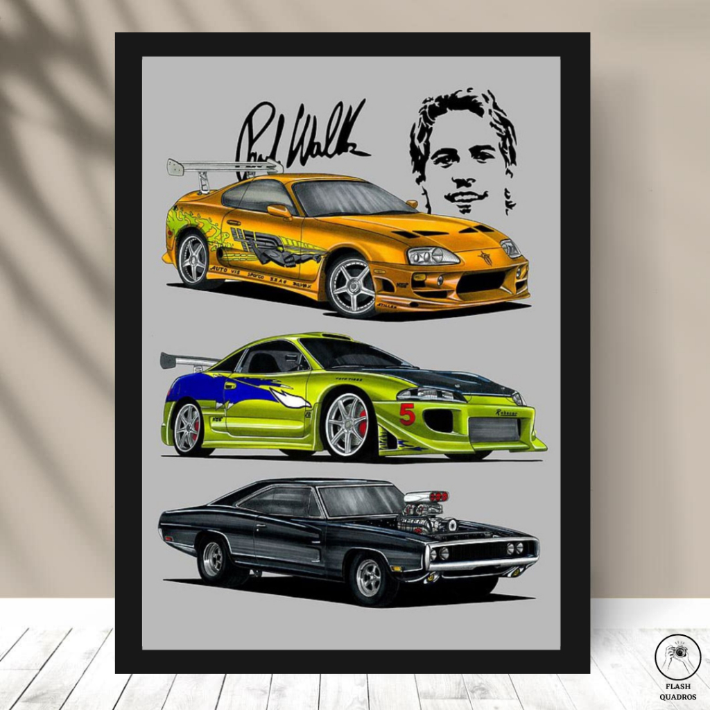 QUADRO PAUL WALKER VELOZES E FURIOSOS BRIAN O CONNER NISSAN SKYLINE R34 C/ MOLDURA E VIDRO A4 A3