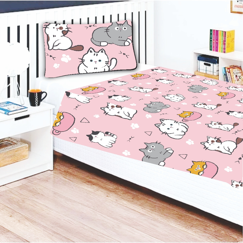 Jogo Lençol Cobre Leito + Fronha Quarto Infantil Gatinho em Oferta na Shopee