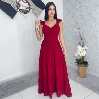 Vestido Longo luxo franzido com babada na manga