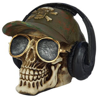 Cranio Com Boné Caveira C/ Óculos E Fone De Ouvido Decoração em Oferta na Shopee