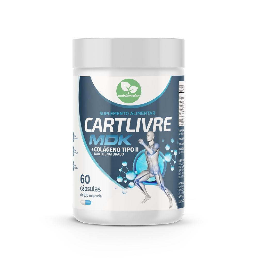 Cartlivre Ultra MDK - Colageno Tipo 2, Magnesio, Vitamina D e K2 60 Capsulas - Mais Bem Estar