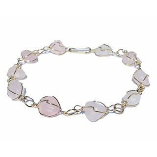PULSEIRA DE QUARTZO ROSA PEDRA NATURAL FOLHEADA