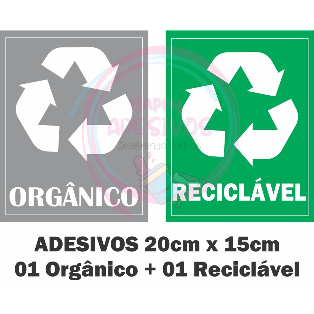 Adesivos Para Lixeiras Resistente Vinil Sinalização Lixo OrgÂnico e Reciclável Coleta Seletiva Meio Ambiente