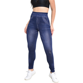 Calça Legging feminina Fake Imita Jeans Fitness com garantia calça com tamanho plus size leg lag cintura alta