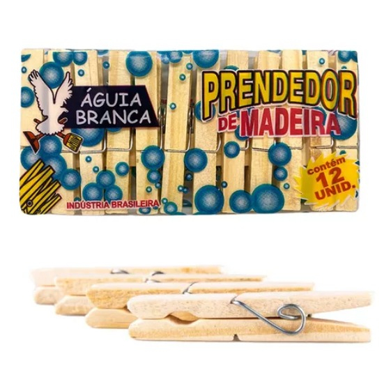 Prendedor De Madeira Com 12 Unidades - Águia Branca Prendedores Casa Utilidade Domestica Praticidade Dia a Dia