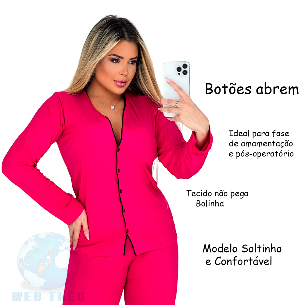 Pijama Feminino Longo Adulto de Botão Amamentação Americano em Oferta na Shopee