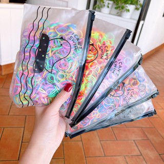 kit 3 un Elásticos Faixas De Cabelo Com Bolsa Contendo 500 Peças Ligas de Silicone em Oferta na Shopee