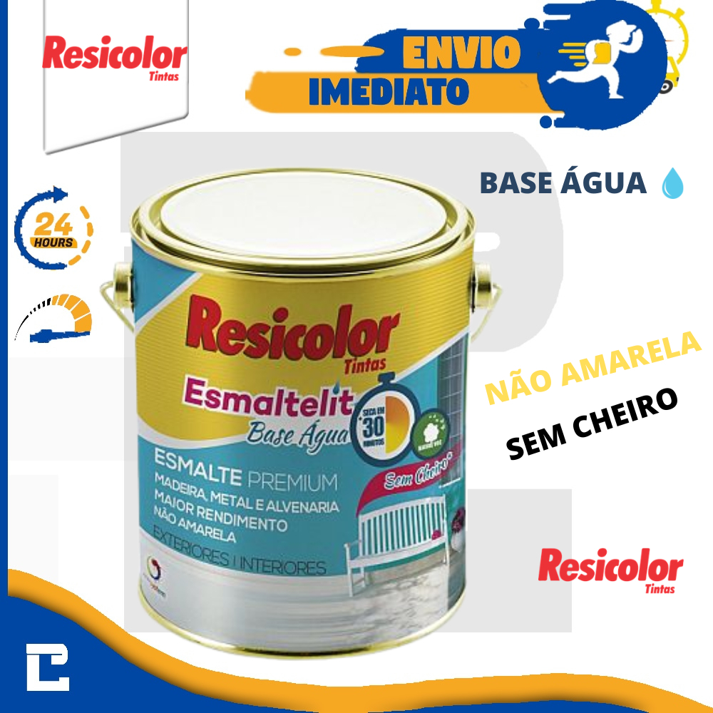 Tinta Esmalte Resicolor Base Água 900ml Branco/Preto Fosco Metais Madeiras Alvenaria