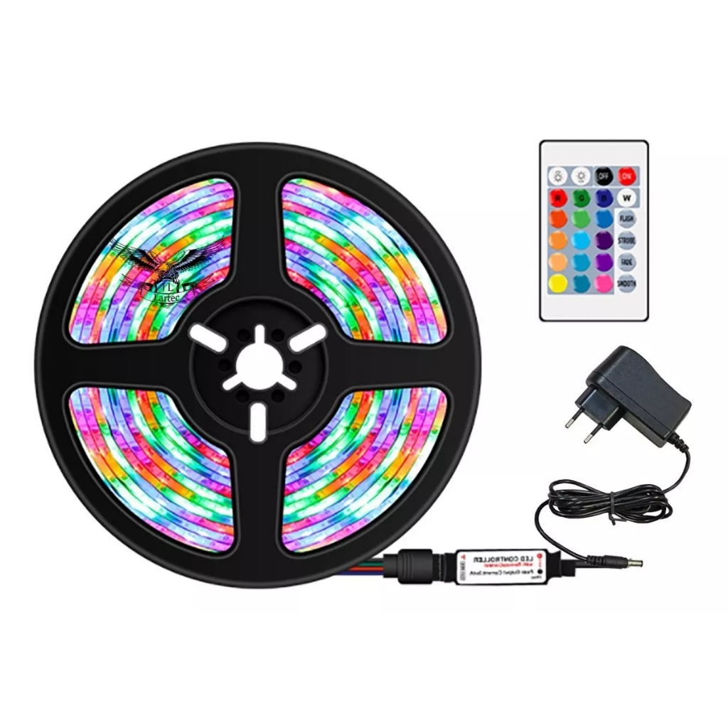 Fita Led RGB Bivolt Dupla Face 5m 16 Cores À Prova D’Água Ip65 Com Fonte e Controle