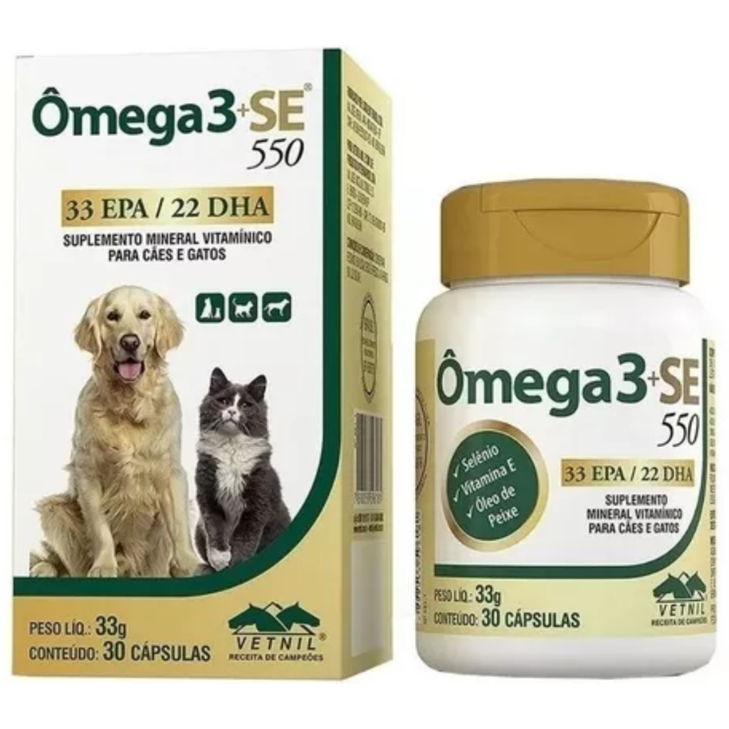 Omega 3 + Se 550 Suplemento Vitamínico Para Cães Gatos 30cap
