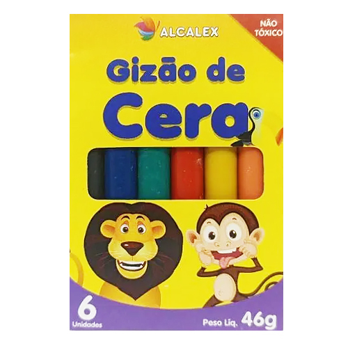 Gizão de Cera com 6 Cores Sortidas Alcalex Para Crianças Brincar Aprender Escolar Trabalhos em Papéis Cartão Cartolina Barato Lembrancinha Aniversário Infantil