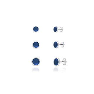 Trio de brincos prata 925 - Cravação inglesa azul marinho