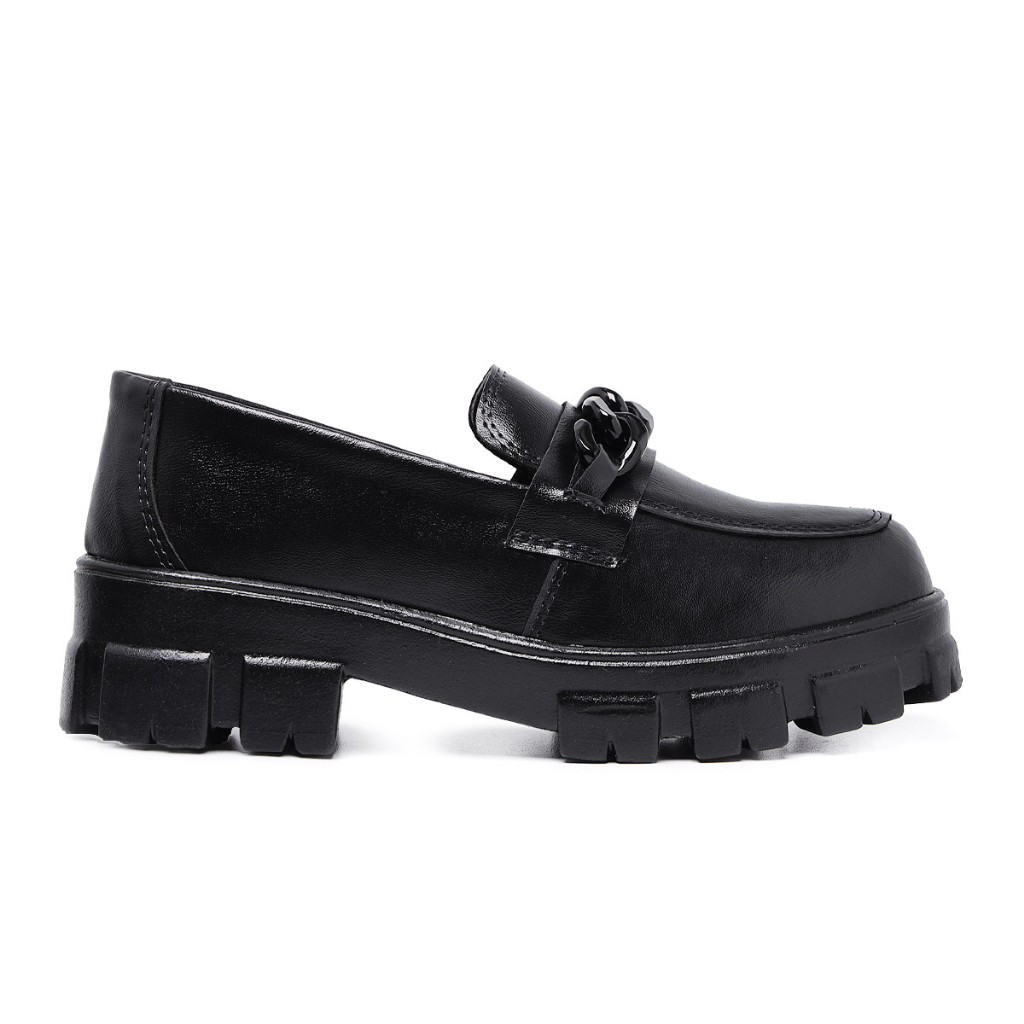 Mocassim Feminino Tratorado Corrente Preta