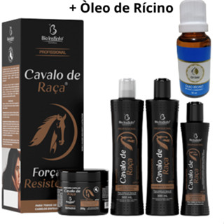 Kit Cavalo de Raça 4 Itens Hidratação Profunda Força e Crescimento + Òleo de Rícino