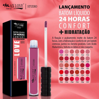 Batom 24 Horas Max Love Matte Confortável Longa Duração Cores Vermelhas 752 a 757 em Oferta na Shopee