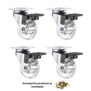 Kit 4 Rodizio Gel Silicone Giratório 50mm Com Trava Móveis Geral Suporta 200kg Total