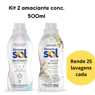 Kit 2 amaciantes conc. 500ml Girando Sol - Hiepoalergênico e Coco com Baunilha LANÇAMENTO