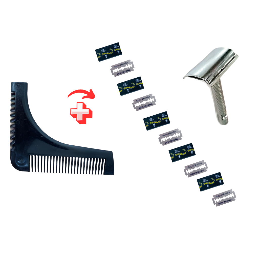 Aparelho De Barbear metal + Pente Alinhador Barba + 5 Laminas