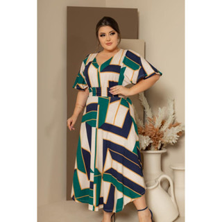 Vestido Midi Rodado Estampado Manga 3/4 Soltinho Moda Evangélica