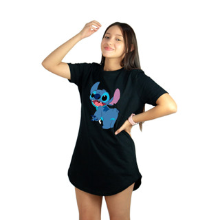 Vestido Camisetão Longline Feminino Blusão Lillo Stitch Fofinho