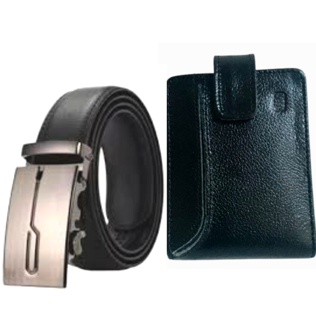 Kit Masculino Com Carteira  E Cinto Social Em Couro Preto