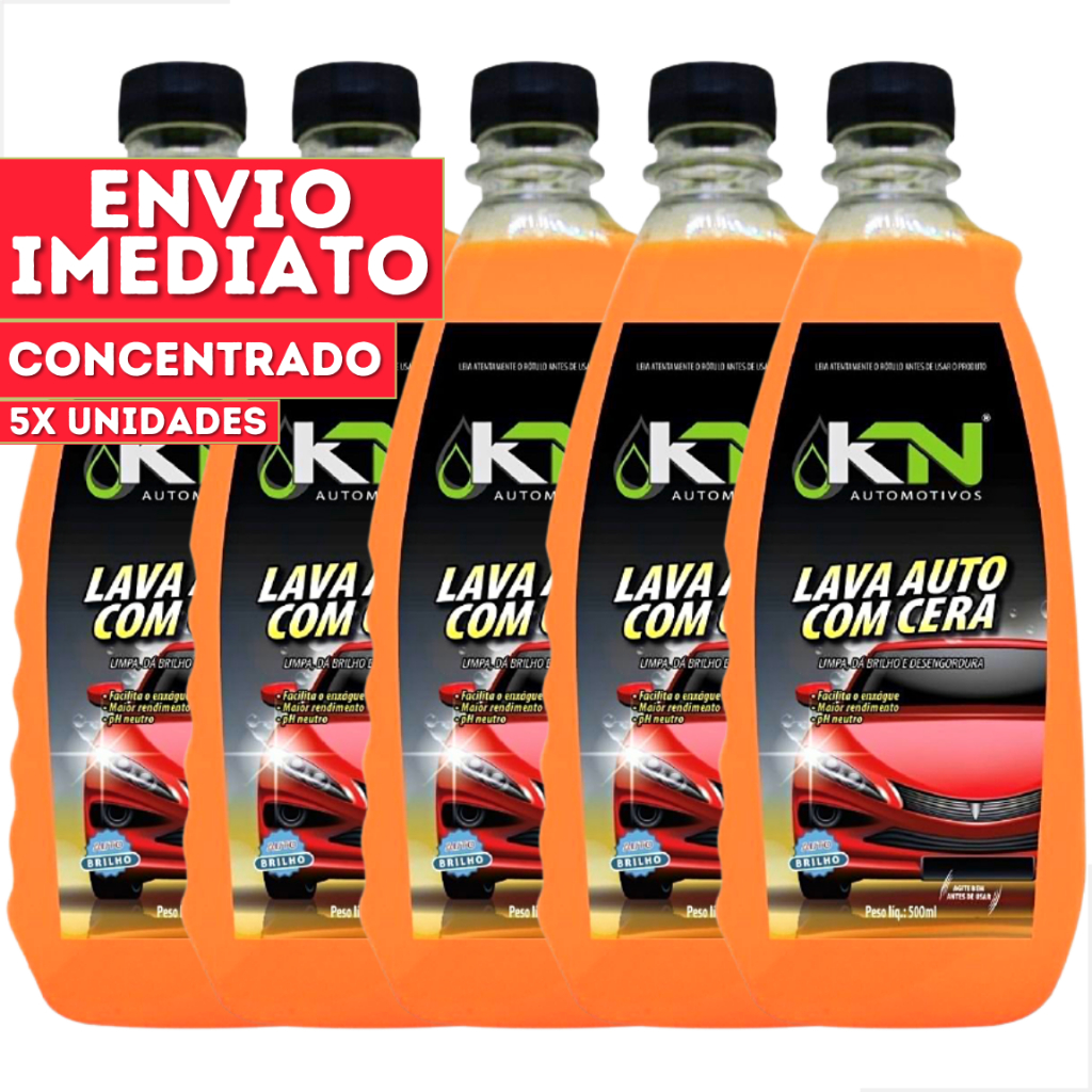 Lava Autos Shampoo Concentrado Com Cera 5 Unidades KN Automotivos