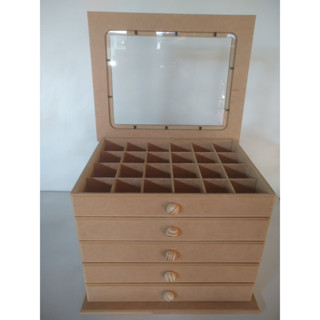 Caixa Porta Jòias Mdf 5 Gavetas Tampo Dobravel Com Vidro