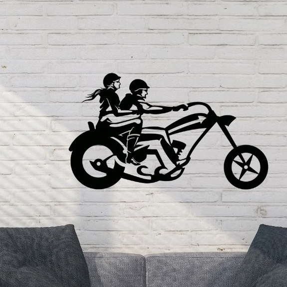 Quadro Decorativo Casal Motociclismo Aplique De Parede Vazado Decoração Casal Amor E Moto Quarto Sala Cozinha Madeira Mdf 3mm