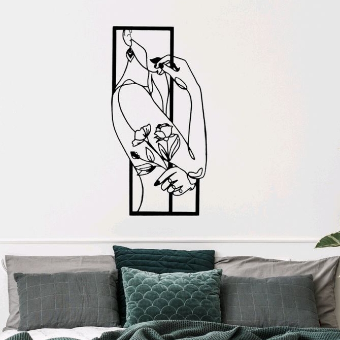 Quadro Decorativo Mulher Florida Silhueta Curvas Femininas Aplique De Parede Vazado De Parede Madeira Mdf 3mm