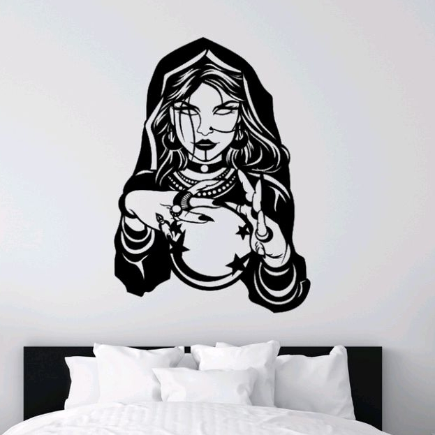 Quadro Decorativo Vidente Wicca Sala Quarto Cozinha Hall De Entrada Aplique De Parede Vazado Bruxa Bola De Cristal Madeira Mdf 3mm