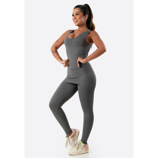 Macacão Feminino Longo Com Saia Tapa Bumbum Fitness