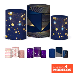 Capa de Cilindros Festa Geométrico Veste Fácil em Tecido com Elástico Decorativo