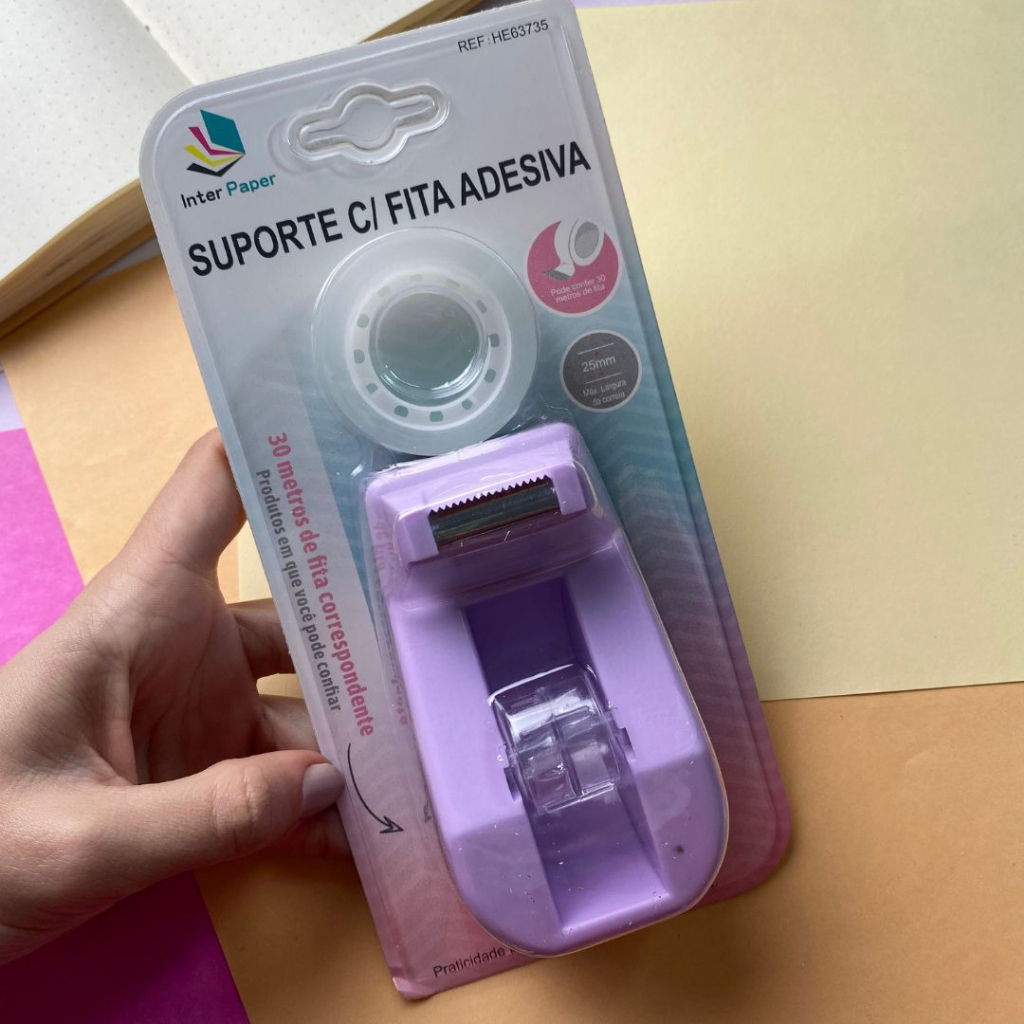 Suporte com Fita Adesiva Tom Pastel (Lilás, Rosa e Verde Água) - Interponte