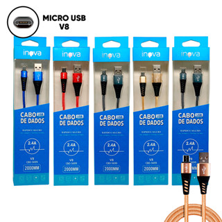 Kit 5 Cabos Carregador V8 2 Metros Android Reforçado Cores Variadas