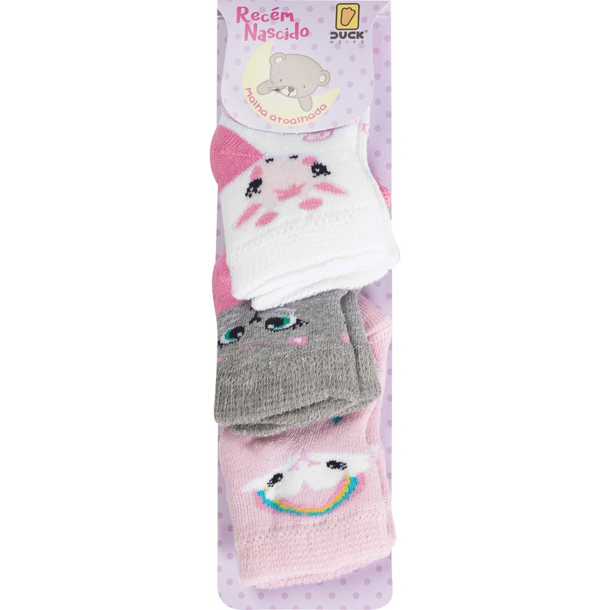 Detalhes do Kit 3 pares de meia para bebê RN recém nascido atoalhada Duck Mimo menina enxoval maternidade