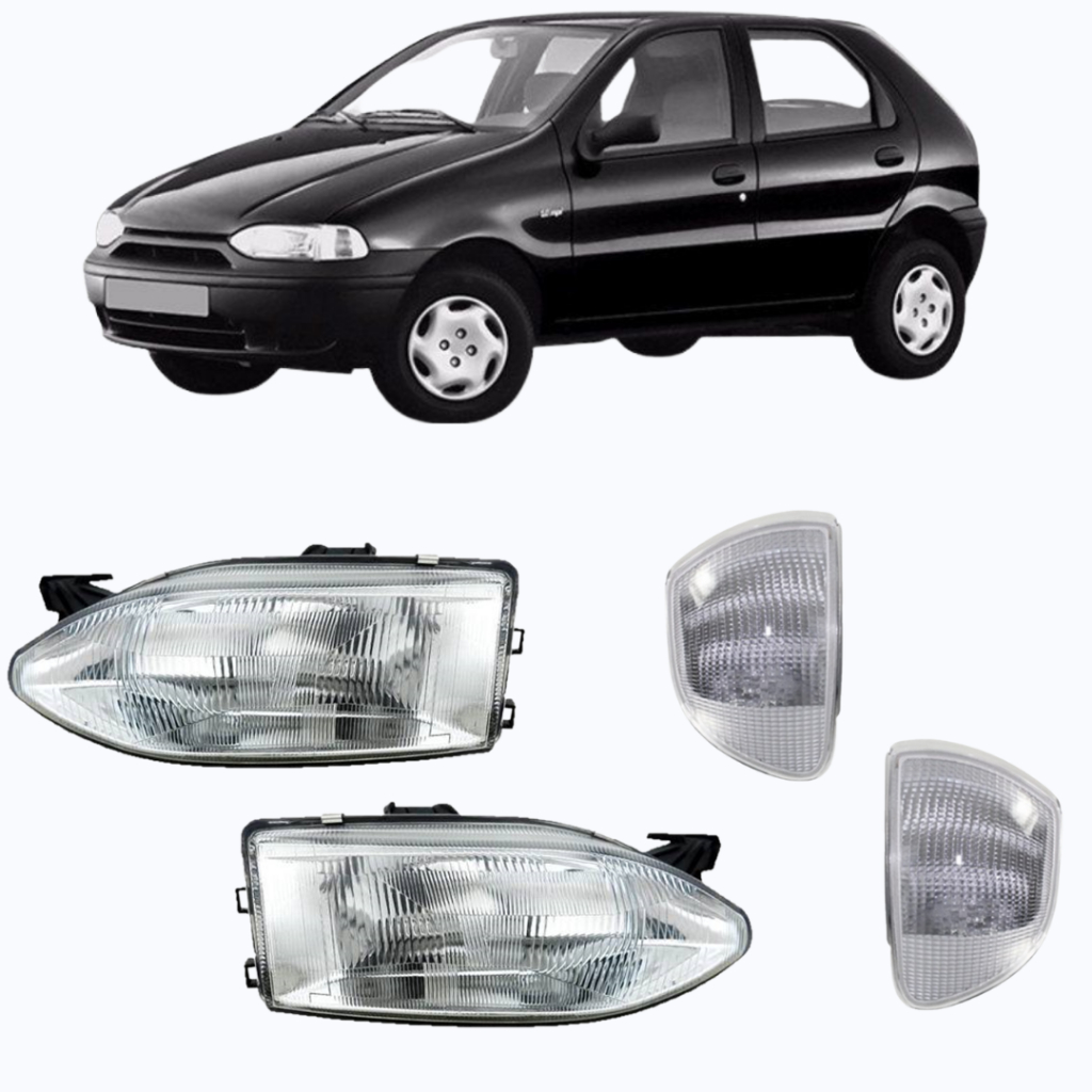 Kit Farol Acrílico Cromado Foco Duplo + Pisca Cristal Palio Strada Weekend 1996 1997 1998 1999 2000 em Oferta na Shopee