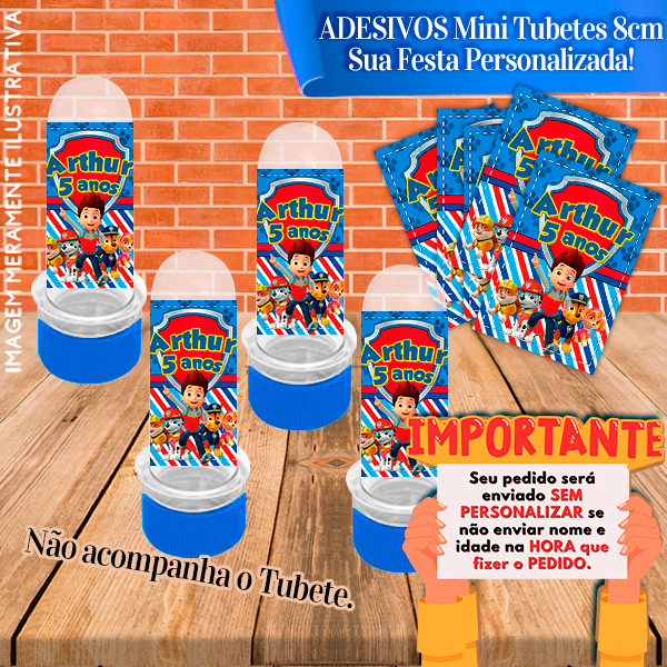 Adesivos de Mini Tubete 8cm Personalizado Patrulha Canina