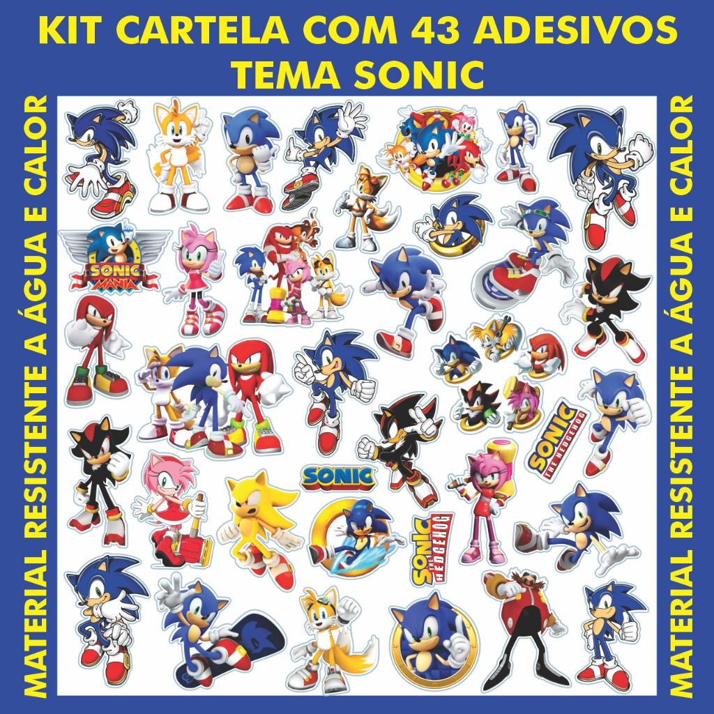 KIT CARTELA C/ 43 ADESIVOS TEMA SONIC/ ADESIVOS PARA BIKE, CARRO, MOTO, CAPACETE E MUITO MAIS em Oferta na Shopee