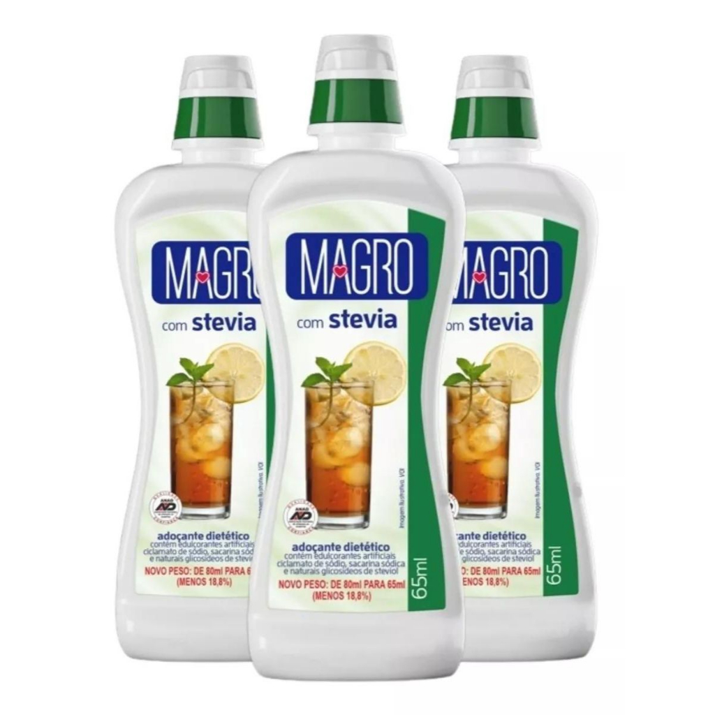 Kit 3 Adoçante C/ Stevia Líquido 65ml - Magro em Oferta na Shopee