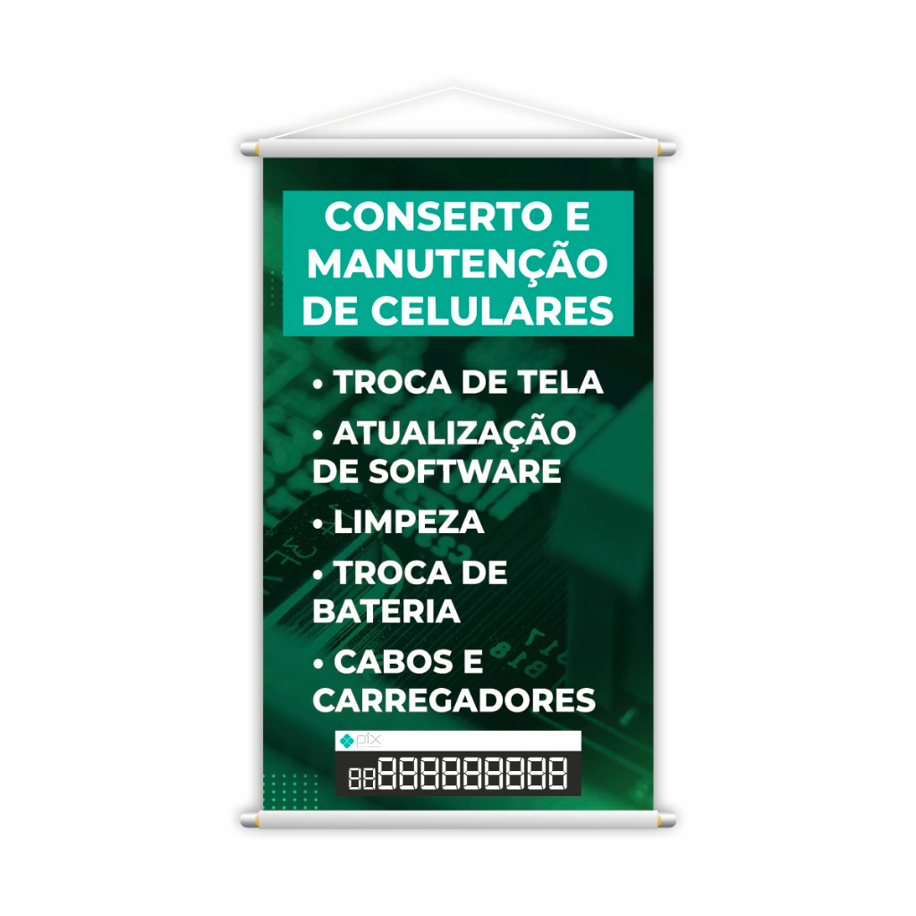 Banner Conserto Manutenção de Celulares Número Pix