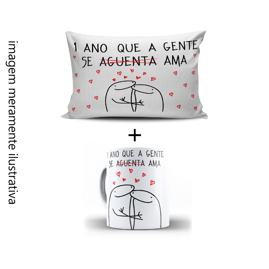 KIT FLORK 1 almofada 20cmX27cm + 1 caneca Flork para kits e cestas do dia dos namorados (N)