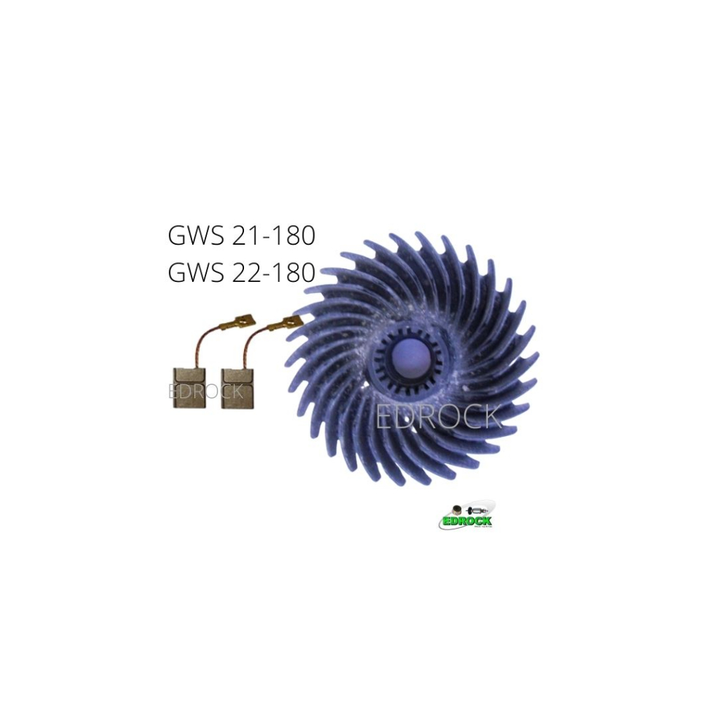 Ventoinha do Induzido + Escovas de Carvão Para Esmerilhadeira Bosch GWS 21-180  /  GWS 22-180