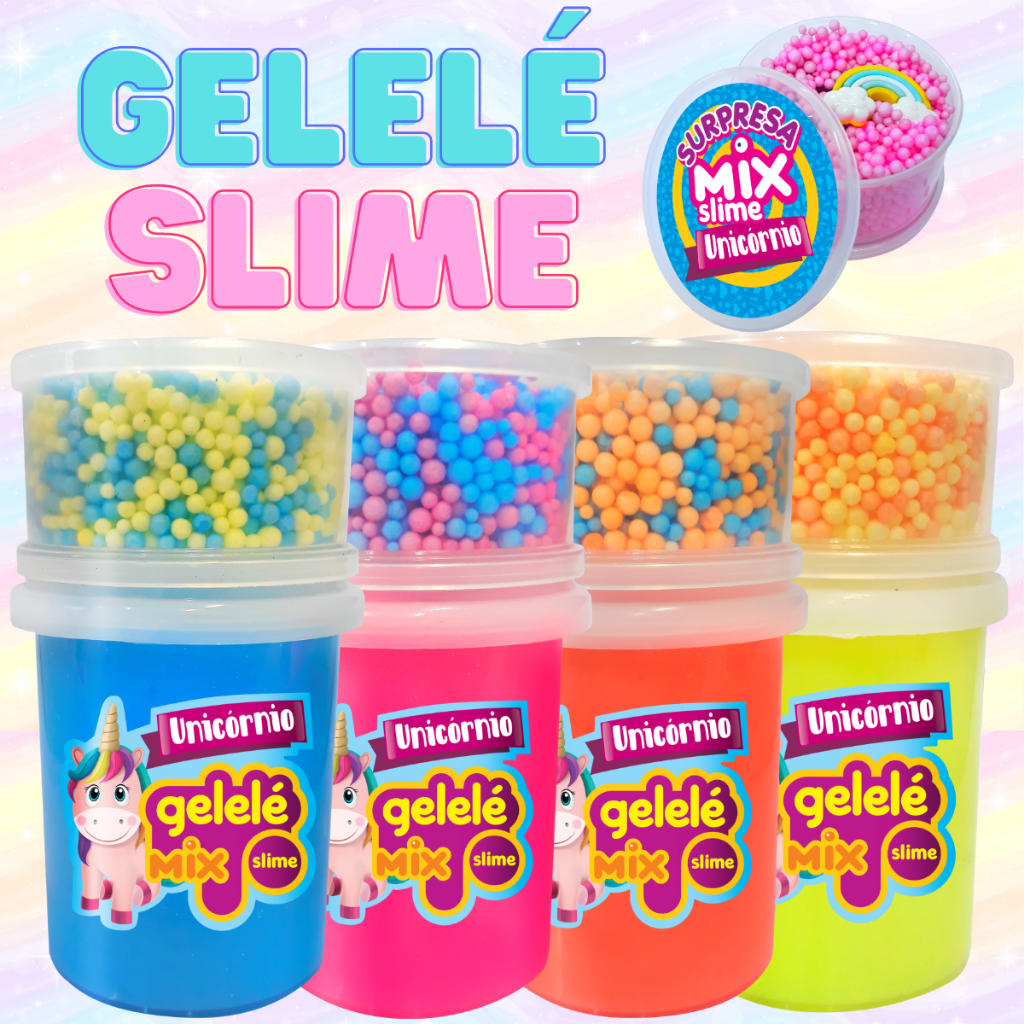 Slime Unicornio Mix Gelele com Surpresa Cores Brinquedo Diversão em Familia Envio Imediato