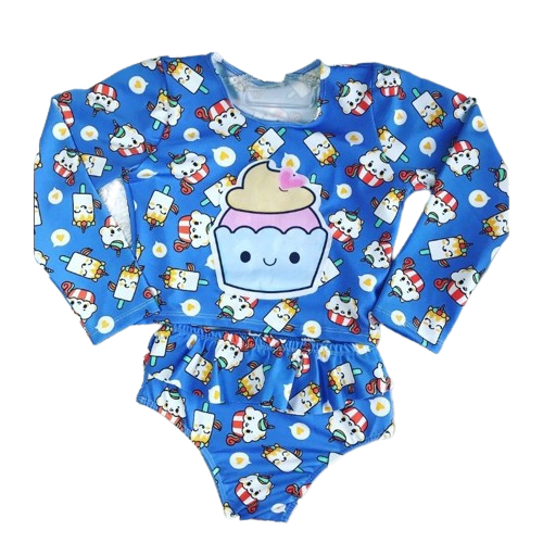 Biquíni Maiô Infantil Manga Longa Praia Piscina Diversas Cores e Estampas