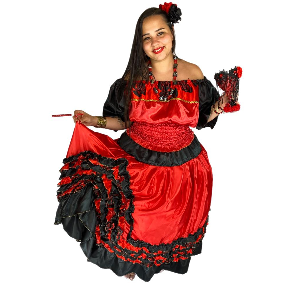Roupa preta\vermelha\prata pombagira umbanda candomble